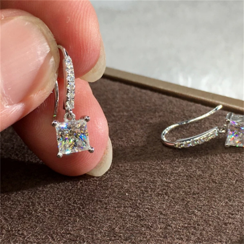 Simple Original 925 sterling silver Dangle Earring Square1ct Dimaond Jewelry Party Wedding Drop Earrings for Women Bridal Gift