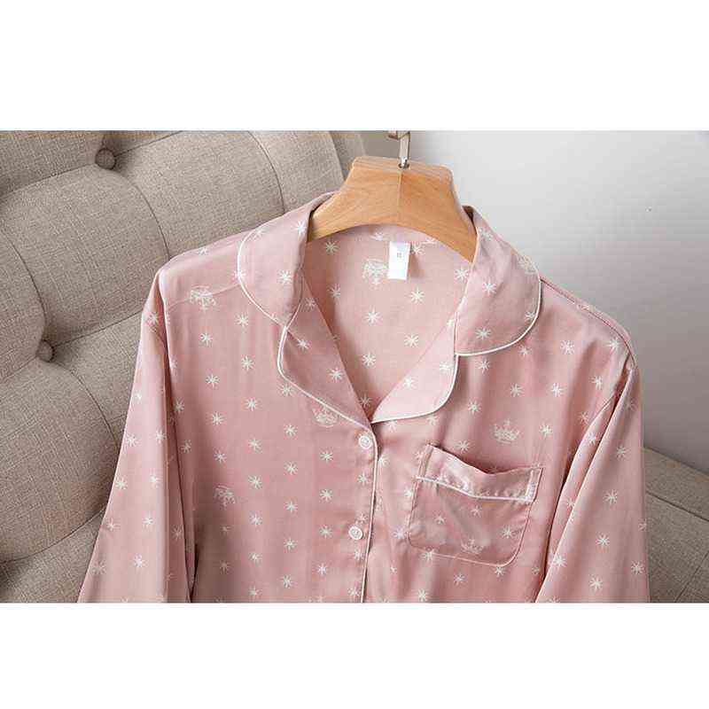 Home Clothes Women's Summer Two Piece Suit Pajamas Ice Silk Satin Thin Outwear Print Lace Pyjamas Sleep Wear Lounge Set 211112