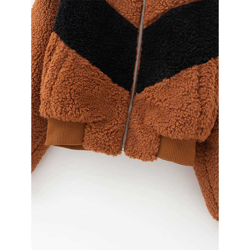 Women Lamb Hair Parka Autumn Winter Thick Short Jacket Casual Patchwork Stand Collar Outwear Female Brown 210628