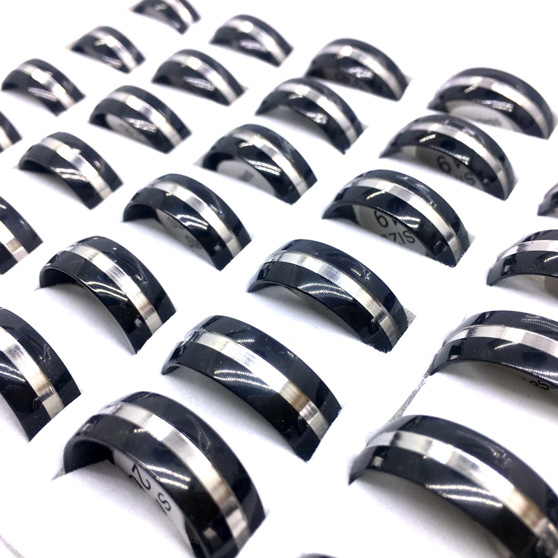 Wholesale 36pcs Black Men's Women's Stainless Steel Band Ring Fashion Jewelry Party Favor Gifts Finger Rings Mix Styles