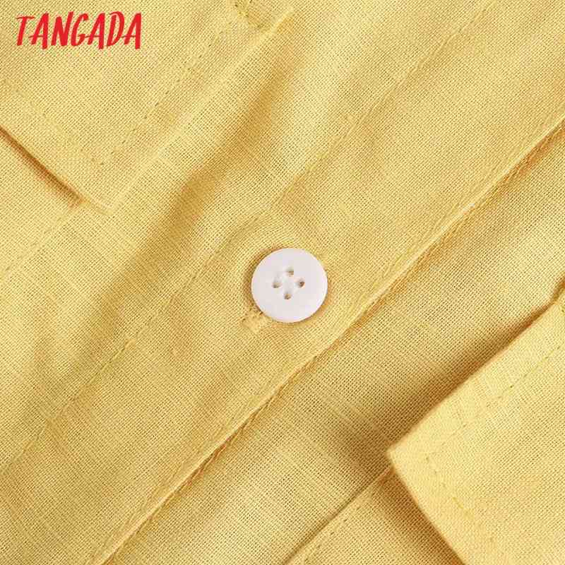 Summer Women Yellow Shirt Tunic Pocket Short Sleeve Ladies Mini Dress Vestidos 2R36 210416