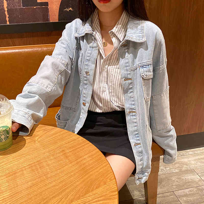 Patchwork Denim Women Jackets Pocket Streetwear Autumn Fashion Korean Mujer Chaqueta BF Style Jacket 18049 210415