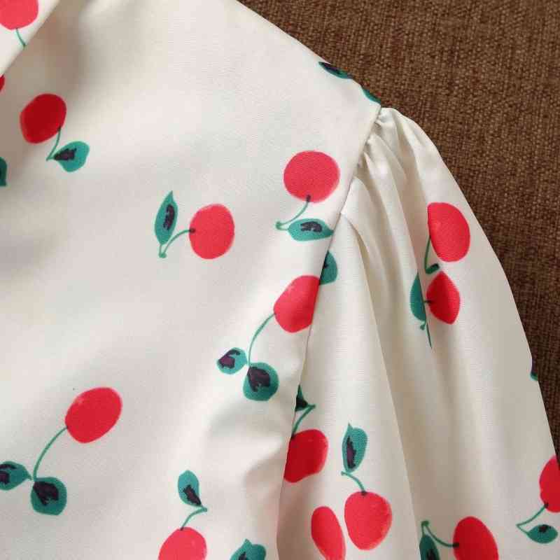 Women Cherry Printing Basic Shirt Casual Femme Long Sleeve Blouse Office Lady Loose Tops Blusas S8126 210430