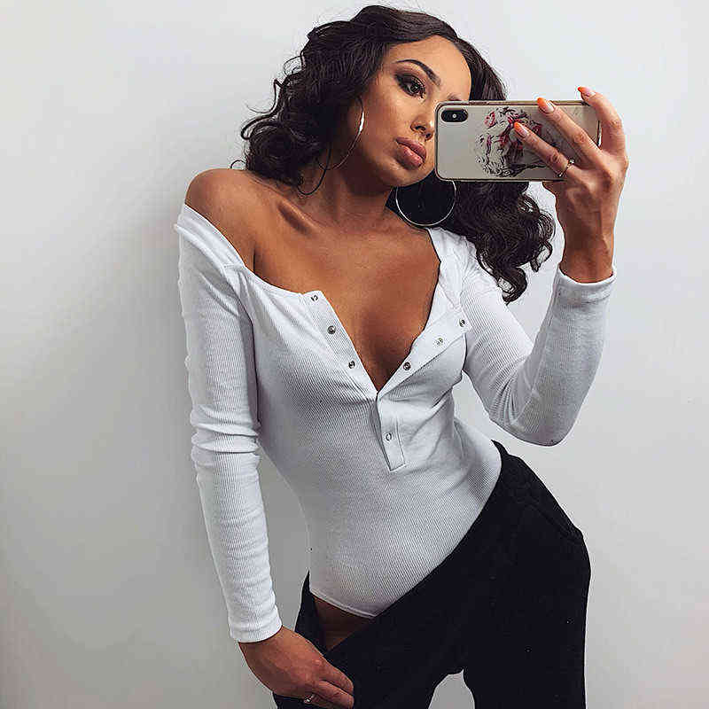 CNYISHE Ribbed Knitted Buttons Bodysuits Women Jumpsuits Long Sleeve Bodycon Sexy Streetwear Autumn Clothes Solid Rompers 211111