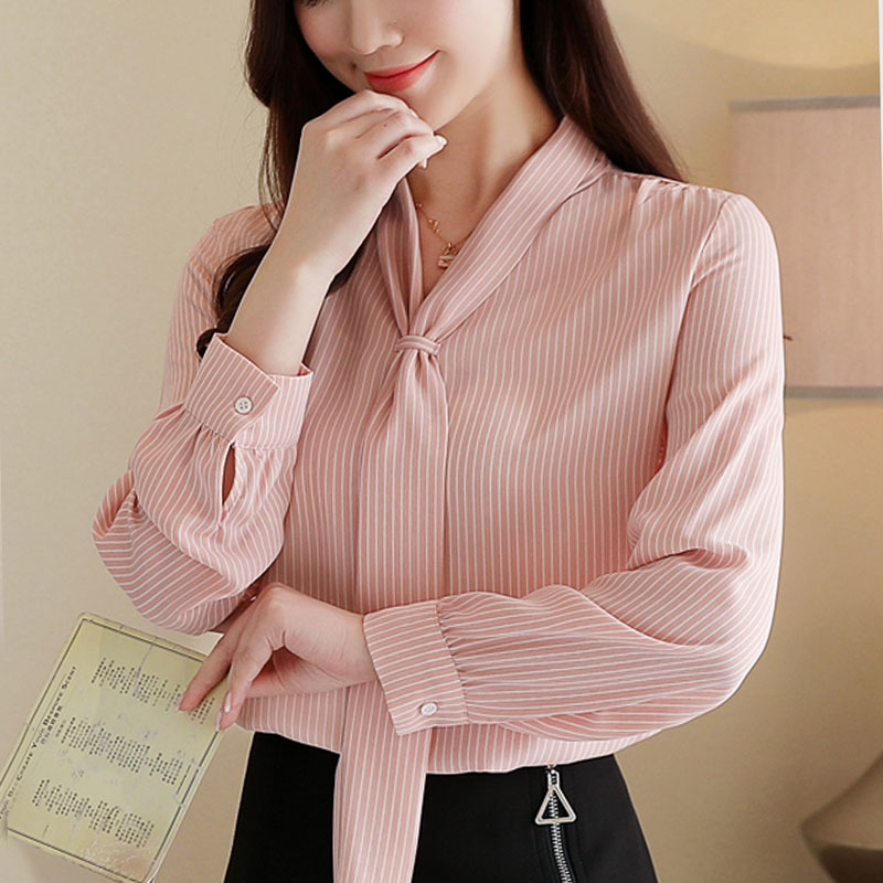 Bouse Spring Chiffon Striped Shirts Women Tops And Blouses Female Clothes Blusas Mujer De Moda Full 8286 50 210415