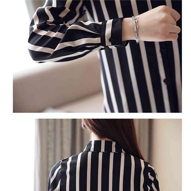 Long Sleeve Chiffon Striped Blouse Women Shirt OL Button Cardigan Plus Size Womens Blouse Shirt Camisas Mujer 6765 50 210401