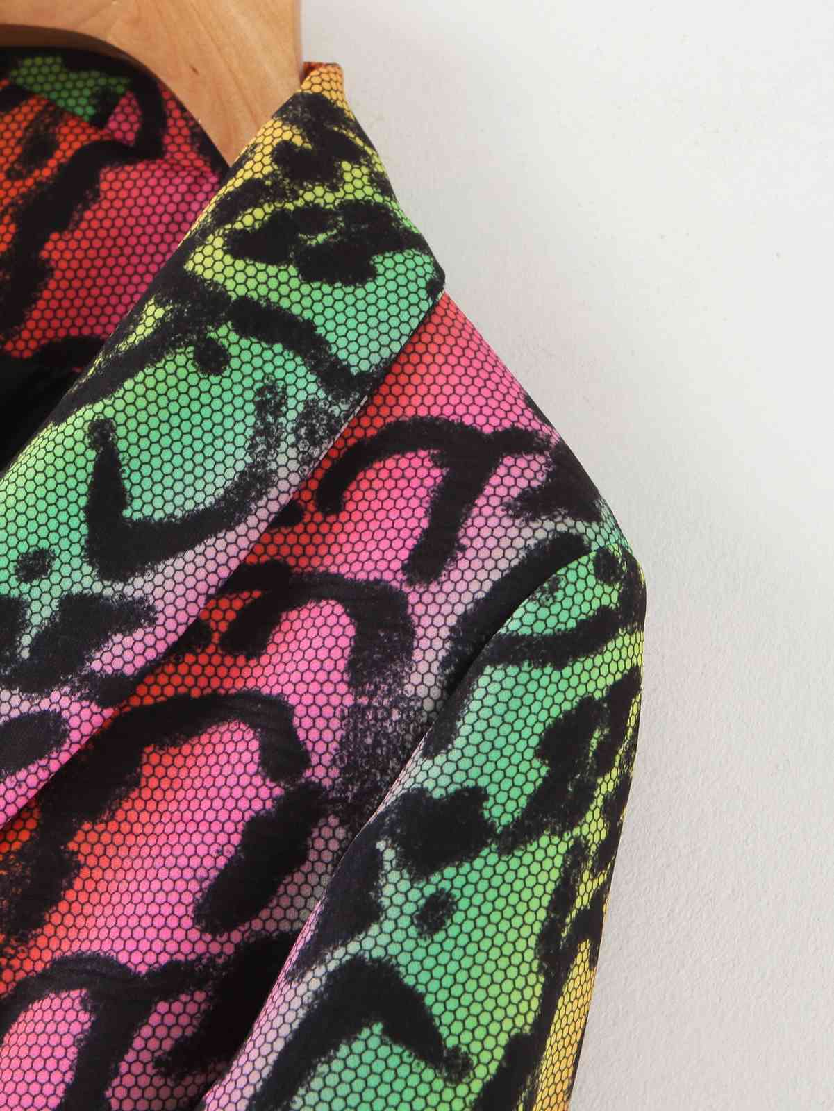 Spring Women Rainbow Pattern Print Hit Color Blazer Lapel Long Sleeve Loose Fit Jacket Fashion Tide 210429