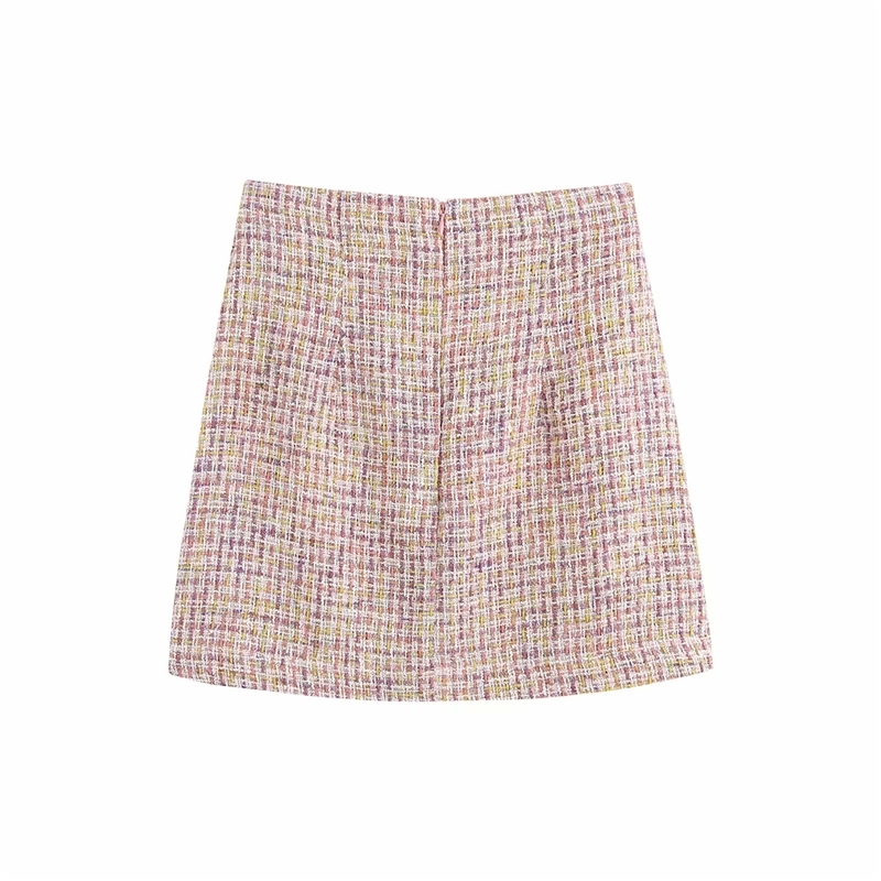 sweet women tweed a-line skirts summer fashion ladies elegant high waist female pink mini girls chic 210430