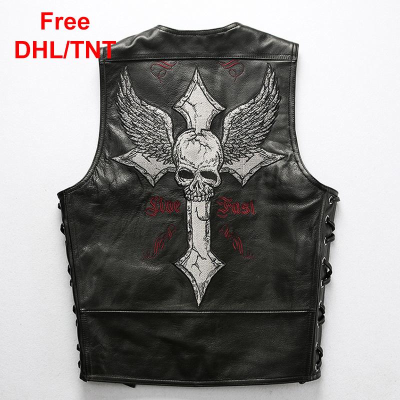 Men' Vests Cross Skull Embroidery Cowhide Genuine Leather Vest Rock Motorcycle Biker Cargo Sleeveless Jackets Coats, Black
Men' Vests Cross Skull Embroidery Cowhide Genuine Leather Vest Rock Motorcycle Biker Cargo Sleeveless Jackets Coats, Black