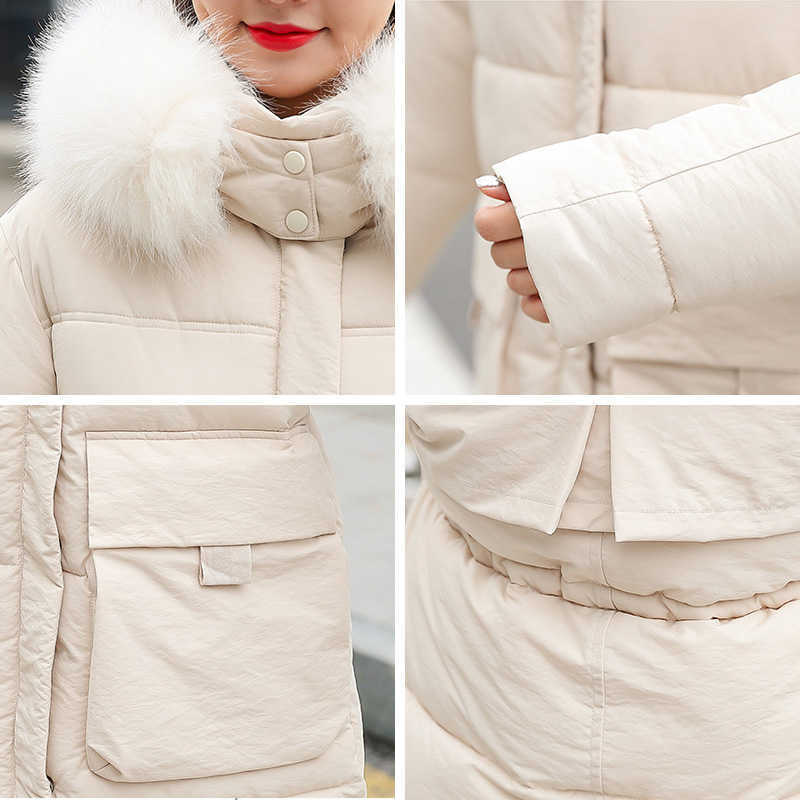 Women Winter Jacket Cotton Padded Warm Thicken Big Fur Collar Ladies Long Coats Parka Womens Jackets 210819