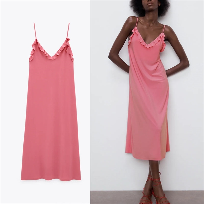 Pink Adjustable Spaghetti Straps Ruffle Dress Women Sleeveless Backless Sexy Party es Woman Chic Summer 210518
Pink Adjustable Spaghetti Straps Ruffle Dress Women Sleeveless Backless Sexy Party es Woman Chic Summer 210518