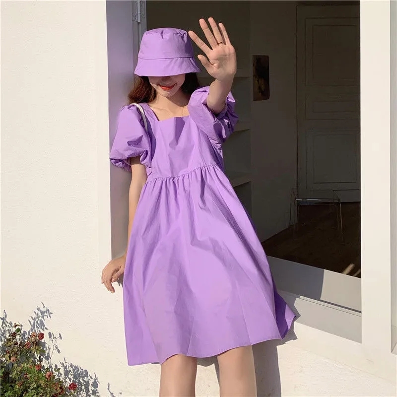Women Solid Loose Square Collar Dress High Waist Puff Sleeve Lady Boho Vestidos Summer Korean Style Elegant Fairy 210517, Khaki
Women Solid Loose Square Collar Dress High Waist Puff Sleeve Lady Boho Vestidos Summer Korean Style Elegant Fairy 210517, Khaki