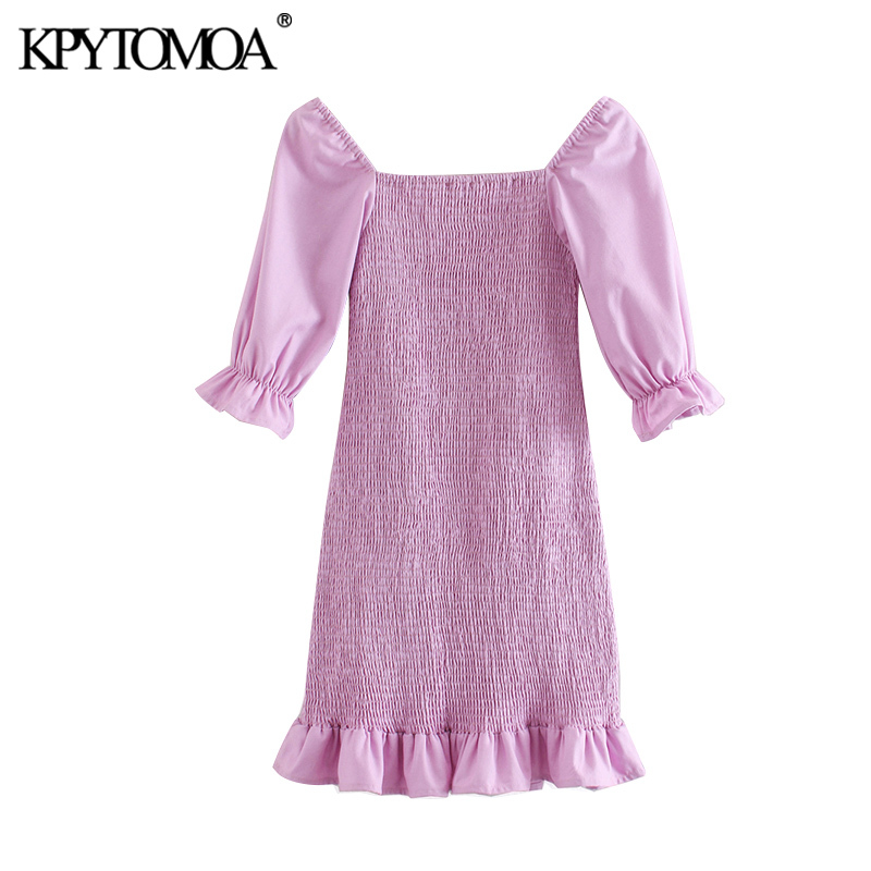 Women Chic Fashion Ruffled Stretch Slim Sheath Mini Dress Square Collar Short Sleeve Female Dresses 210420