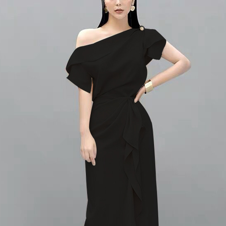 Runway fashion Summer 2 Pcs Set Elegant Women's One Shoulder Sexy Crop Tops + high waist Ruffles Long Skirts 210519