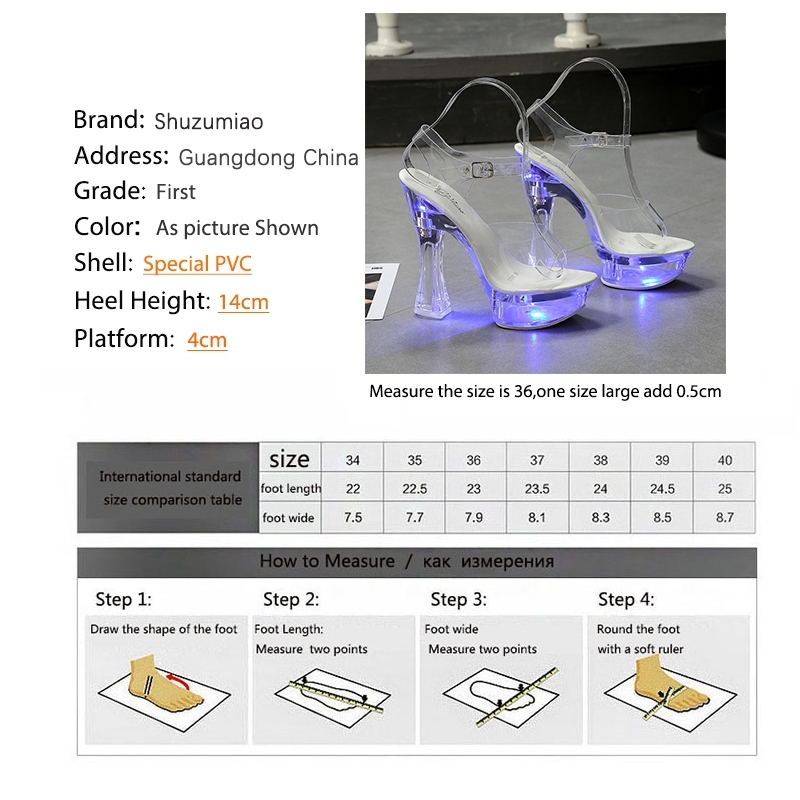 Shuzumiao Female Platform Sandalias Transparent Heels Chunky-Heel Square Heel Women Sandals Light Up Glowing Shoes 210417