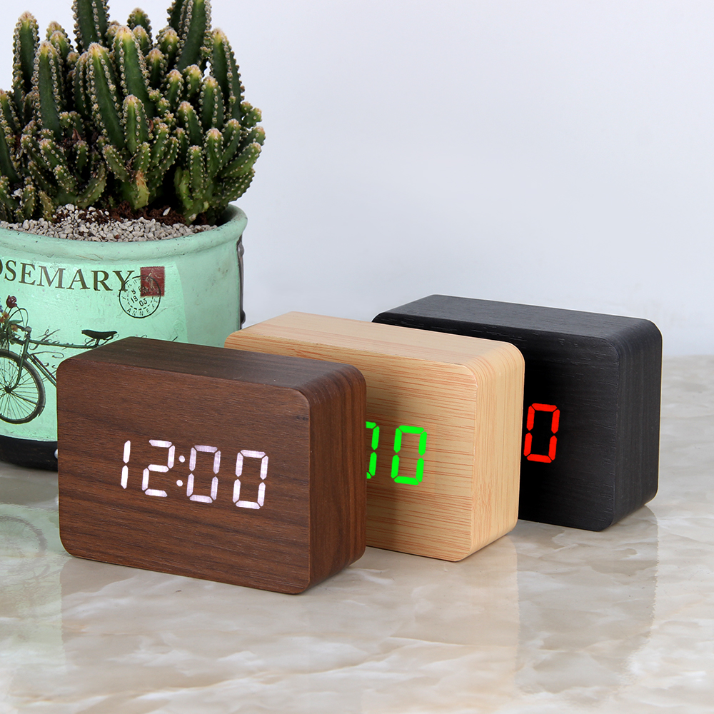 ed wooden cock digita aarm cocks desktabe cocks eectronic voice contro temperature dispay despertador home decor
