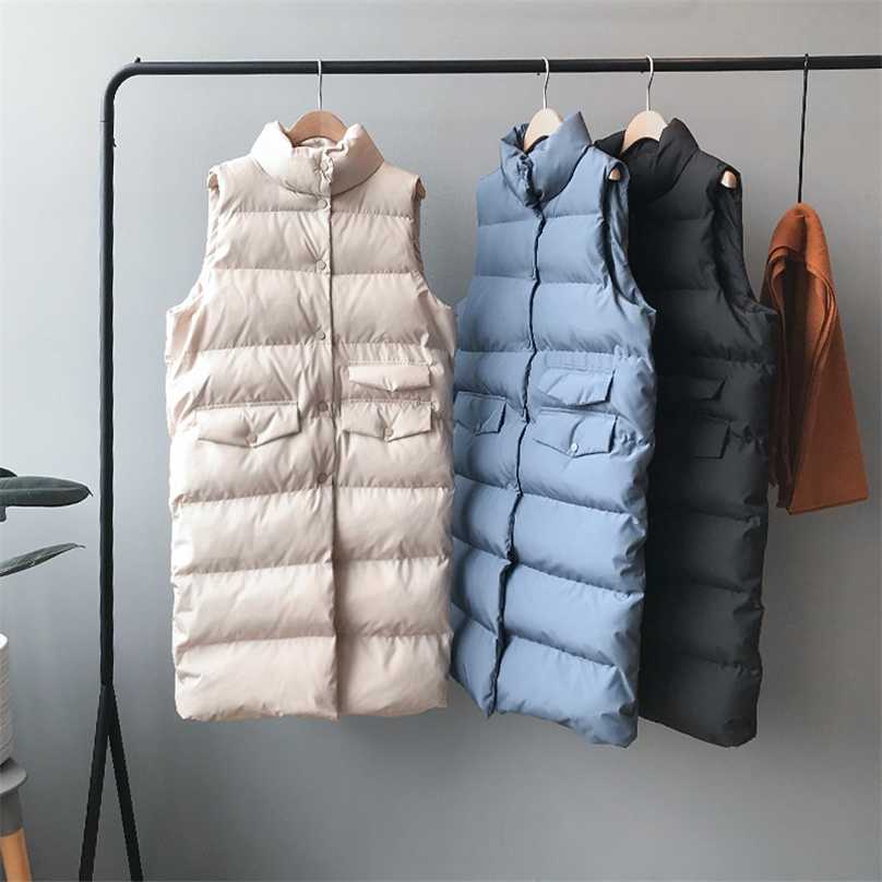 Women Winter Vest Coat Stand Collar Women Long Vest Warm Women Tops Vest Chaleco Mujer Gilet Casaco Feminino 211105