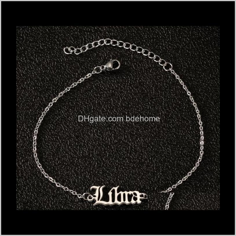 Anklets Drop Delivery 2021 12 Zodiac Ankle For Hip Hop Jewelry Women Constellation Gold Adjustable Anklet Stainless Steel Bracelets Wholesale