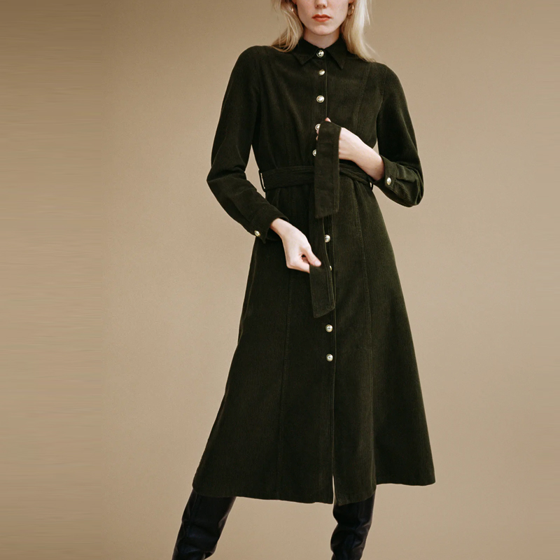 2021 za vintage corduroy shirt dress women long sleeve belt office lady midi dress female chic front metal button autumn dresses, Black;gray
2021 za vintage corduroy shirt dress women long sleeve belt office lady midi dress female chic front metal button autumn dresses, Black;gray
