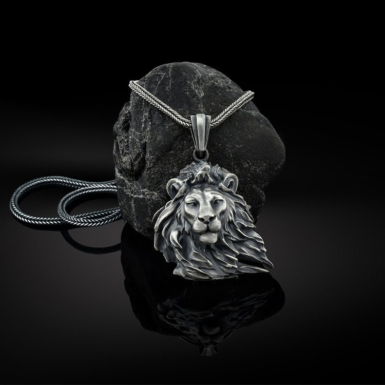 Men's Windward Plush Lion Pendant Animal Necklace Punk Hip Hop Chain