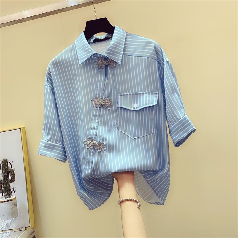 Chinese Retro Style Stripe Shirt Summer Women's Half Sleeves Pocket Blouse Shirts A2627 210519, Beige
Chinese Retro Style Stripe Shirt Summer Women's Half Sleeves Pocket Blouse Shirts A2627 210519, Beige
