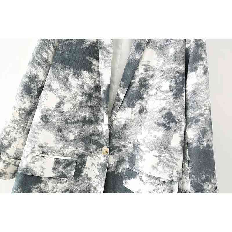 vintage women elegant tie dye long blazers fashion ladies stylish notched collar suit jacket female chic girls 210430