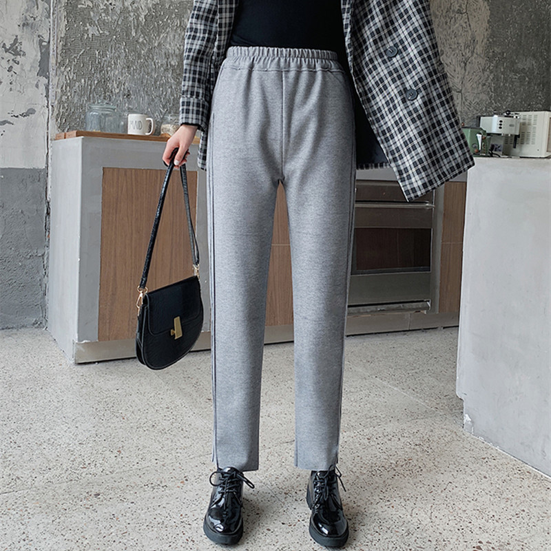 OL Casual High Waist Straight Pants Women Bottoms Autumn Winter Woolen Solid Thick Warm Loose Trousers 210421
