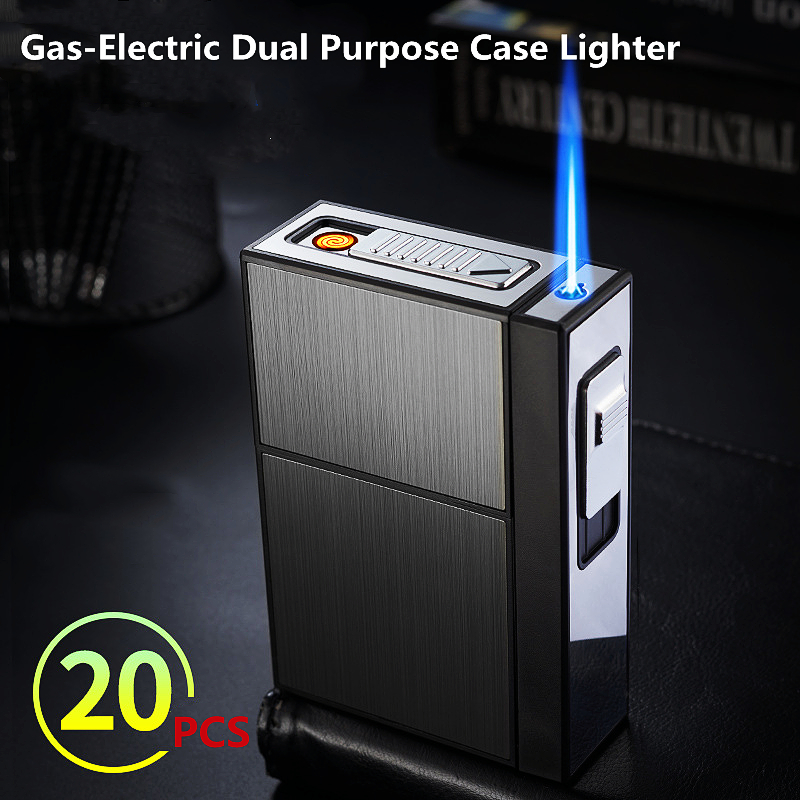 NEW Windproof Metal Cigarette Case Torch Lighter Jet 20PCS USB Rechargeable Gas Butane Lighters Cigarette Holder Box Men Gadgets
NEW Windproof Metal Cigarette Case Torch Lighter Jet 20PCS USB Rechargeable Gas Butane Lighters Cigarette Holder Box Men Gadgets