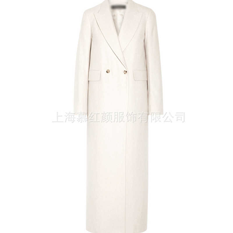 Women Winter Coat Wool Double breasted cashmere Vintage Elegant jacket Fashion Outerwear White X-Long Female 210909