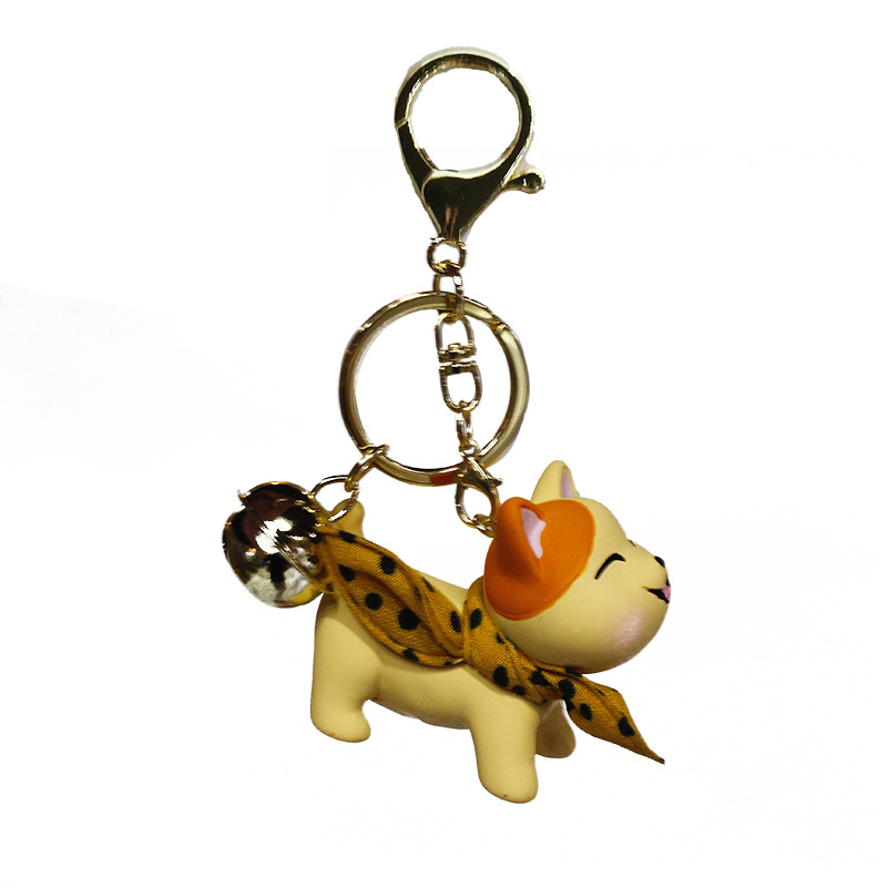 Creative Cartoon Silk Scarf Cat Keychain Cute Girl School Bag Ornaments Resin Doll Car Key Charm Small Gift For Girlfriend Keyfob