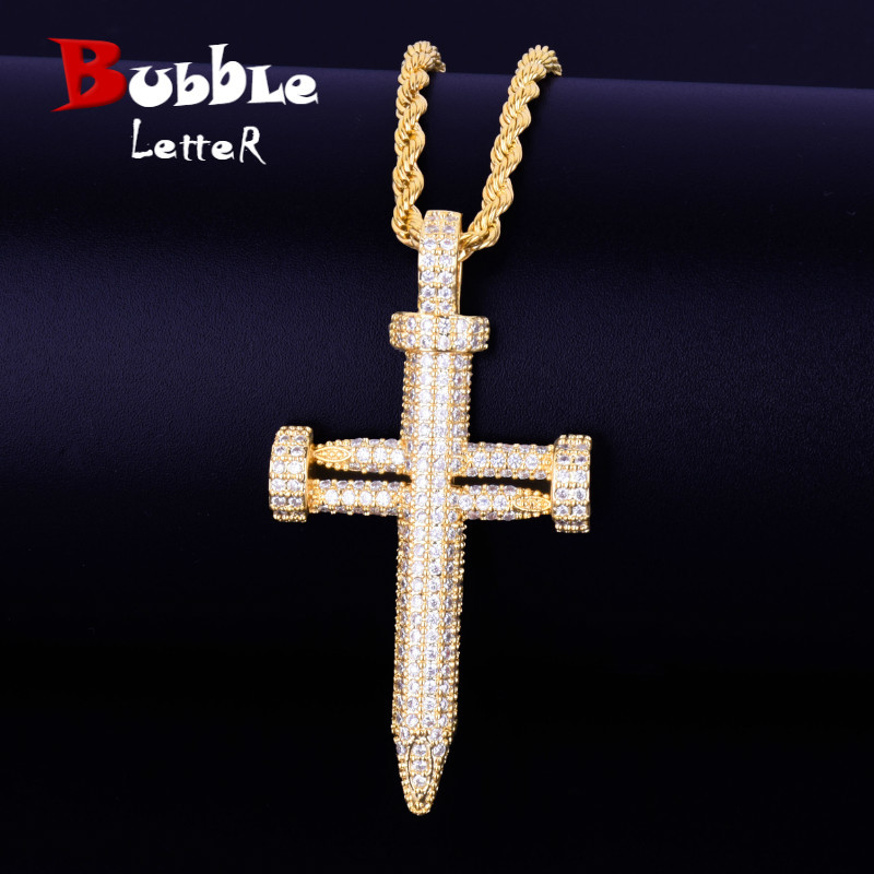 Nail shape cross Pendant Necklace With Rope Chain AAA Cubic Zirconia Men's Hip hop Street Rock Jewelry 2.16x1.14Inch 210416, Silver
Nail shape cross Pendant Necklace With Rope Chain AAA Cubic Zirconia Men's Hip hop Street Rock Jewelry 2.16x1.14Inch 210416, Silver