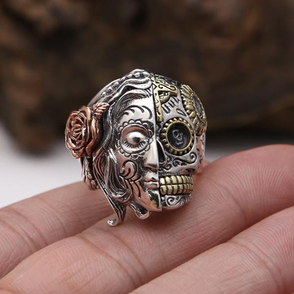High quality 925 sterling silver skull mask band rings American Europe antique handmade designer punk gothic Luxury jewelry accessories gifts
