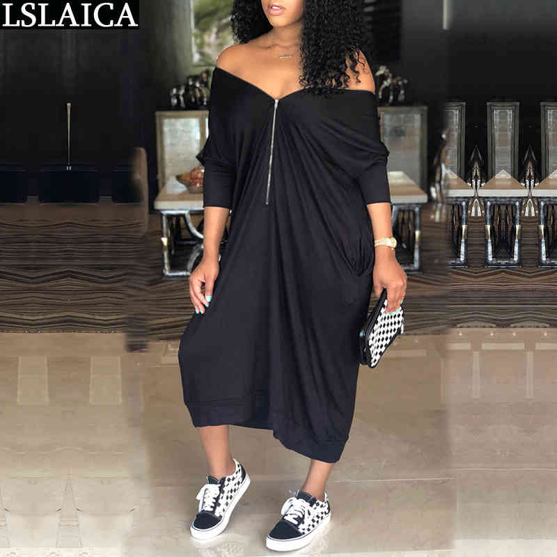 Dresses Solid Color Loose Zipper Design Fashion Casual Off Shoulder Spring Summer Plus Size Elegant Women 210520, Black
Dresses Solid Color Loose Zipper Design Fashion Casual Off Shoulder Spring Summer Plus Size Elegant Women 210520, Black
