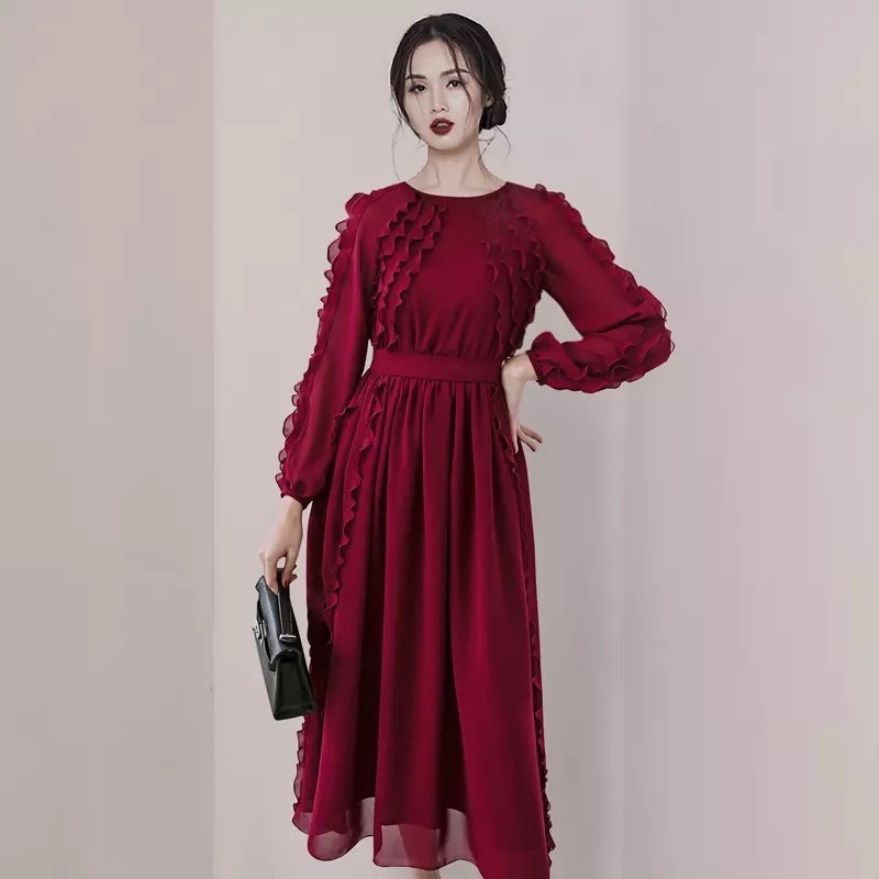Runway Style Chiffon Dress Spring Autumn Elegant Long Sleeve Women Maxi Evening Party Dess vestidos 210421