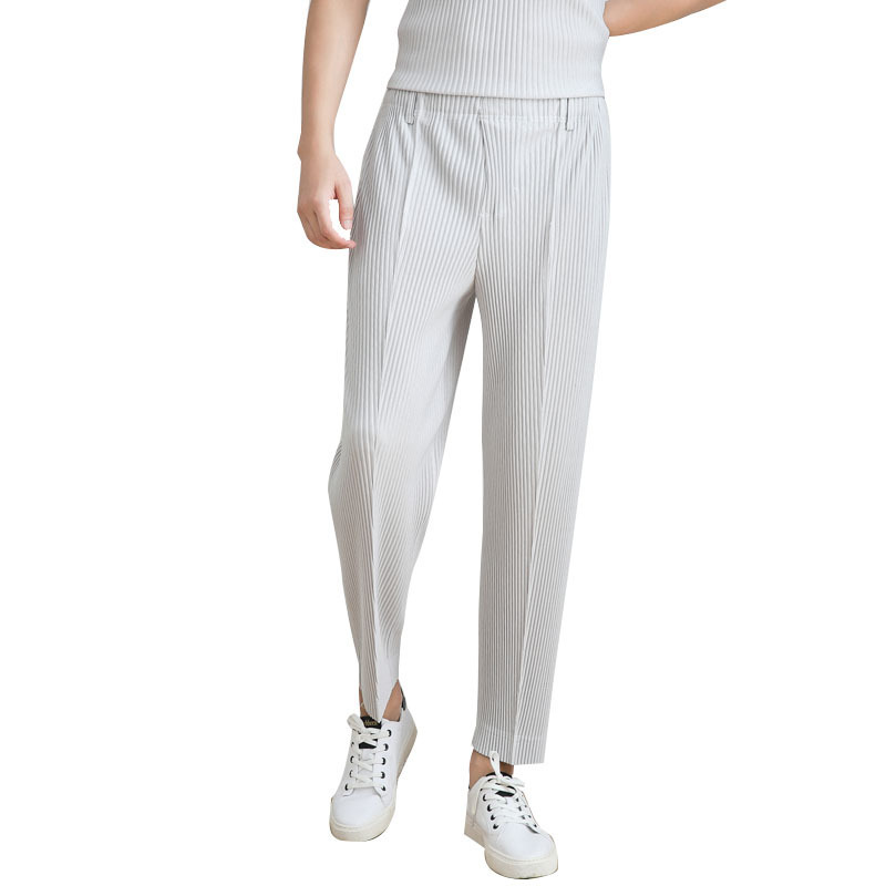 IEFB /men's wear autumn pleated trousers loose all-match ankle straight handsome casual pants male fashionable 9Y3848 JF147 210524