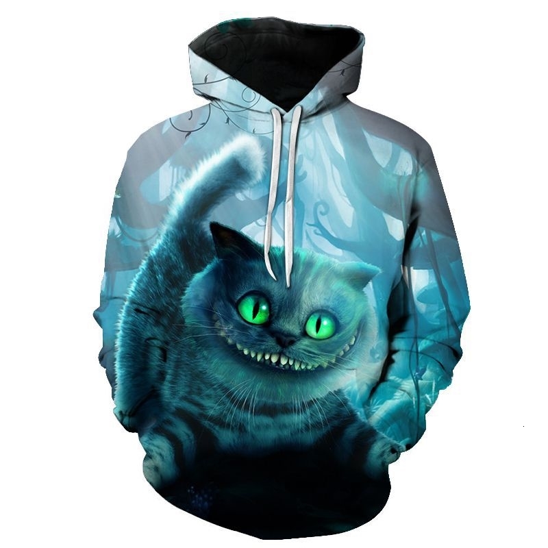 3D striped cat animation special effect Style Men's and women's street personality fashion round neck hooded long sleeve sweater