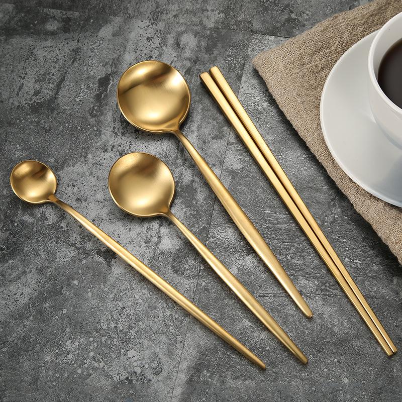 Dinnerware Sets 304 Stainless Steel Gold Cutlery Set Dinner Fork Knife Spoon Chopsticks Sierware Tableware Free shipping