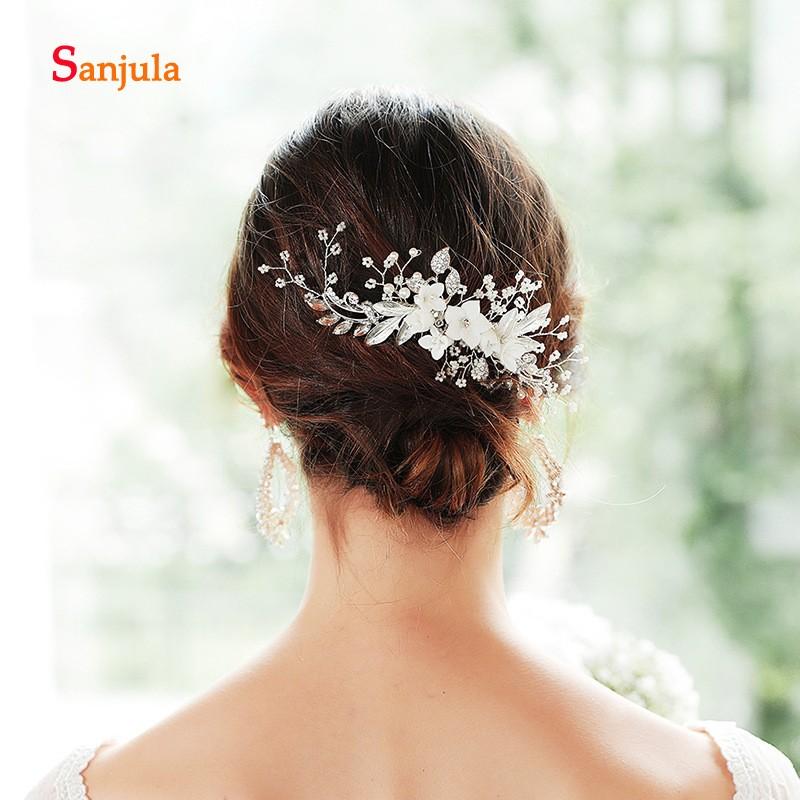 Hair Clips & Barrettes White Ceramic Flowers Wedding Comb Bridal Handmade Headpieces Women Jewelry Accessories Accessori Capelli Sposa H302, Golden;silver