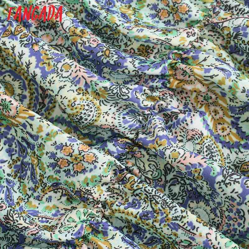 Women Chic Ruffled Pleated Printed Chiffon Vintage High Waist Back Zipper Female Skirts Mujer BE458 210416