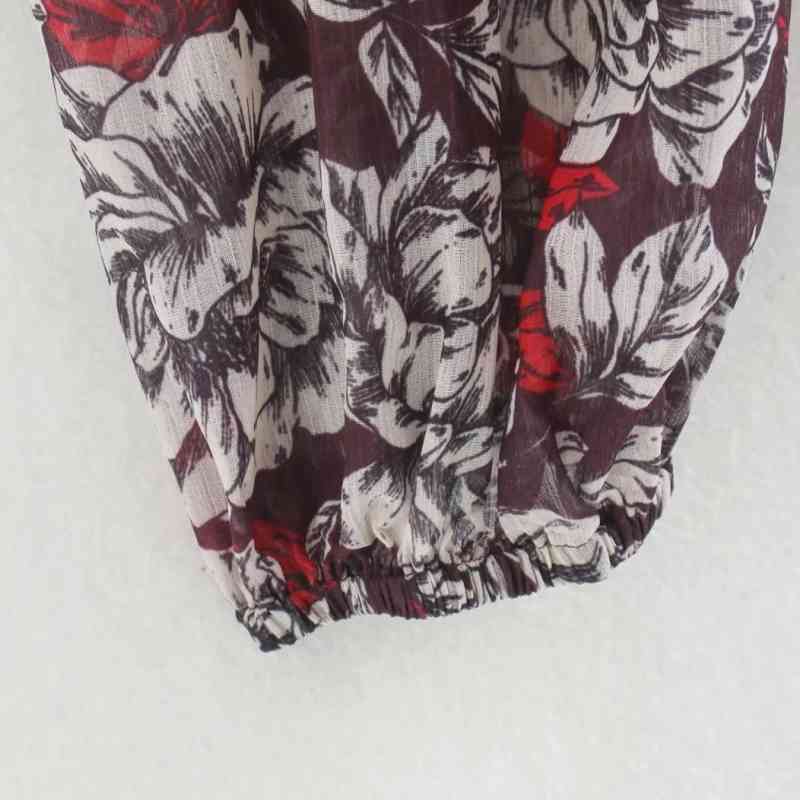 Vintage Women Flower Printed Chiffon Pleated Shirts Female Smock Long Sleeve Blouses Casual Lady Loose Tops Blusas S8226 210430