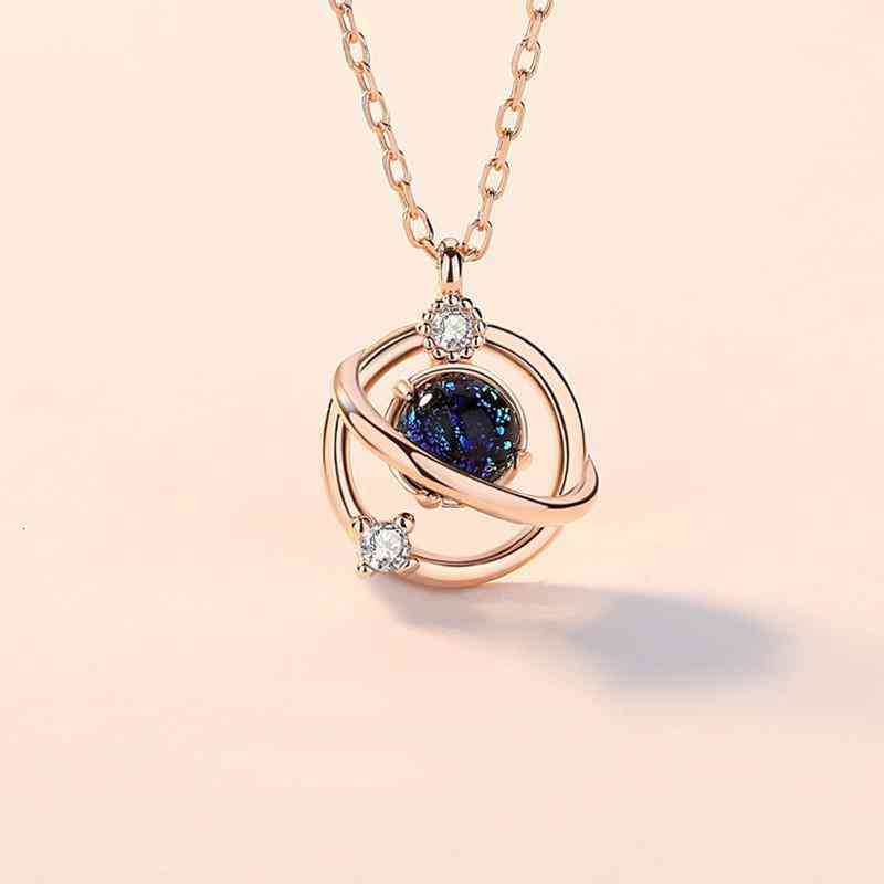 S925 Silver Dream Planet Necklace Female Japan and South Korea Personality Clavicle Chain Simple Temperament Rose Gold Pendant Fashion