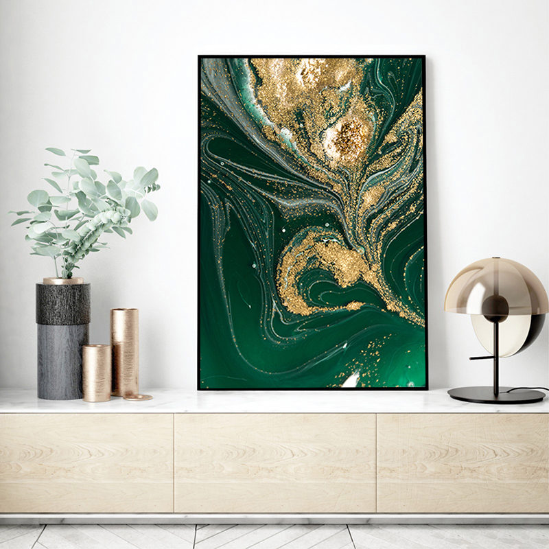 Nordic Creative Green Gold Foil Wall Art Canvas Poster Cuadro Modern Abstract Painting Print Wall Pictures for Living Room Decor