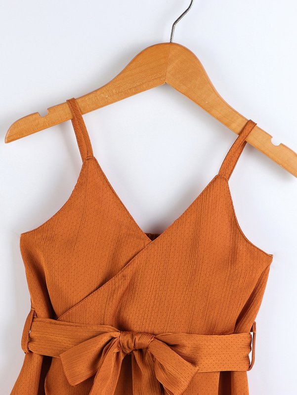 Toddler Girls Overlap Collar Wrap Hem Belted Cami Dress SHE