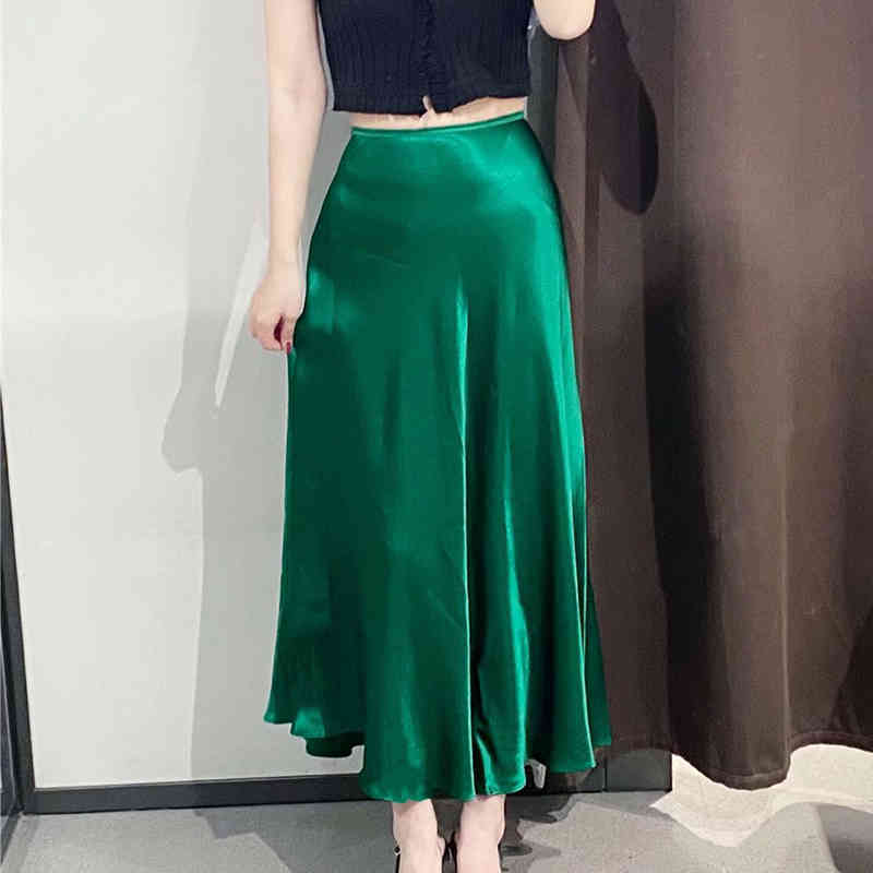 ZA Summer Girls Satin Skirt Arrival High Waist Casual s Straight Solid Female Zipper A-Line 210422