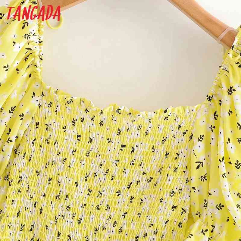 Summer Women Print French Style Puff Short Sleeve Ladies Mini Dress Vestidos 5D32 210416
