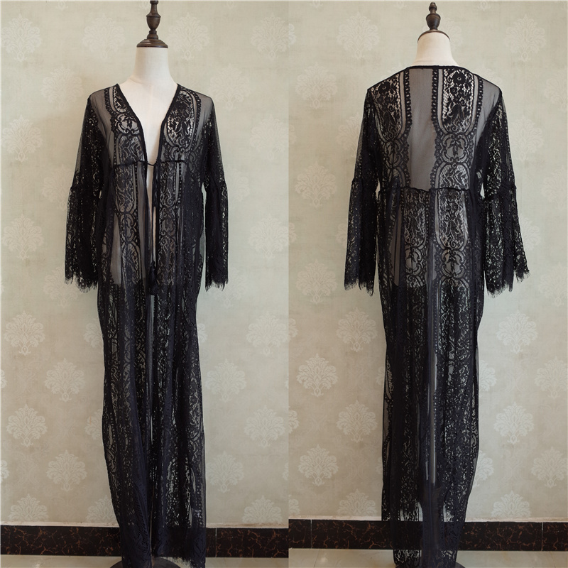 Tunics for beach Long Lace Beach Dress Women Swim Cover up Plus size Saida de Praia Robe Plage Kaftan #Q821 210420