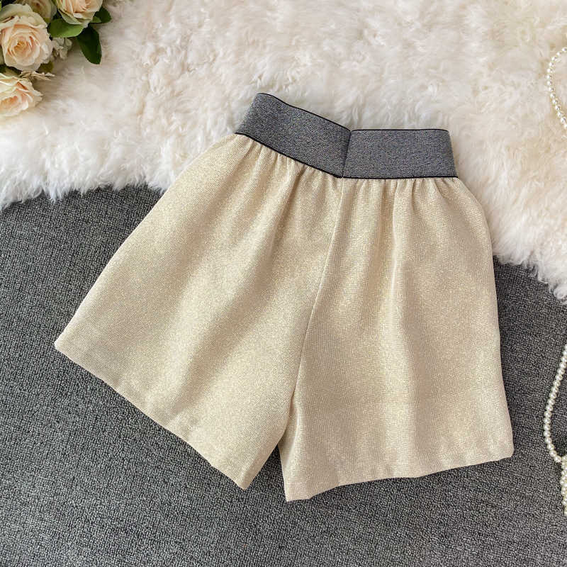 Korea Blingbling Stretch High Waist Wide Leg Shorts Summer Causal Women Short Pantalones Cortos De Mujer 6G753 210603