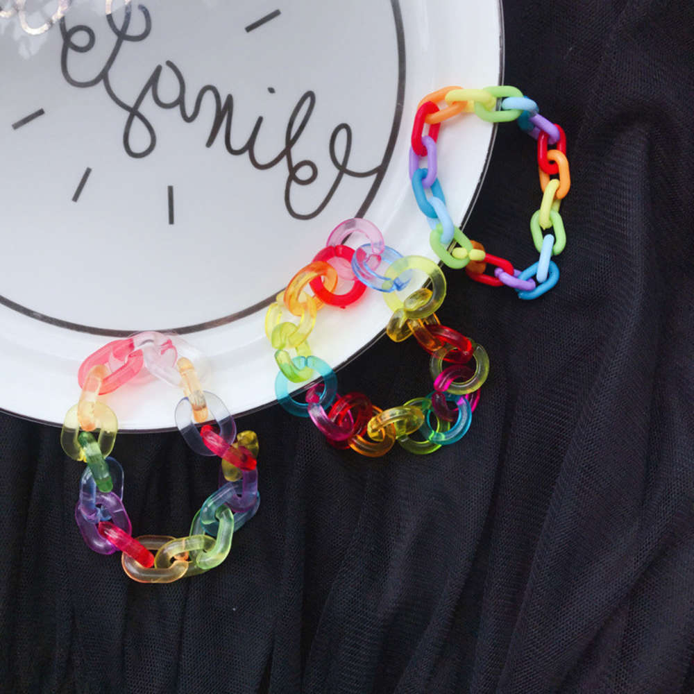 Hand catenary Hand made elegant Rainbow women's Acrylic chain personalized color indifference Jewelry Bracelet, Golden;silver
Hand catenary Hand made elegant Rainbow women's Acrylic chain personalized color indifference Jewelry Bracelet, Golden;silver