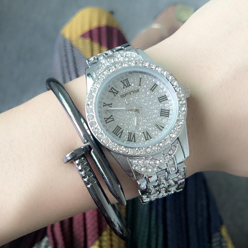 Wristwatches Famous SFNY Women Stainless Steel Watches Luxury Dress Small Round Dial Full Diamond Roman Watch, Gold
Wristwatches Famous SFNY Women Stainless Steel Watches Luxury Dress Small Round Dial Full Diamond Roman Watch, Gold