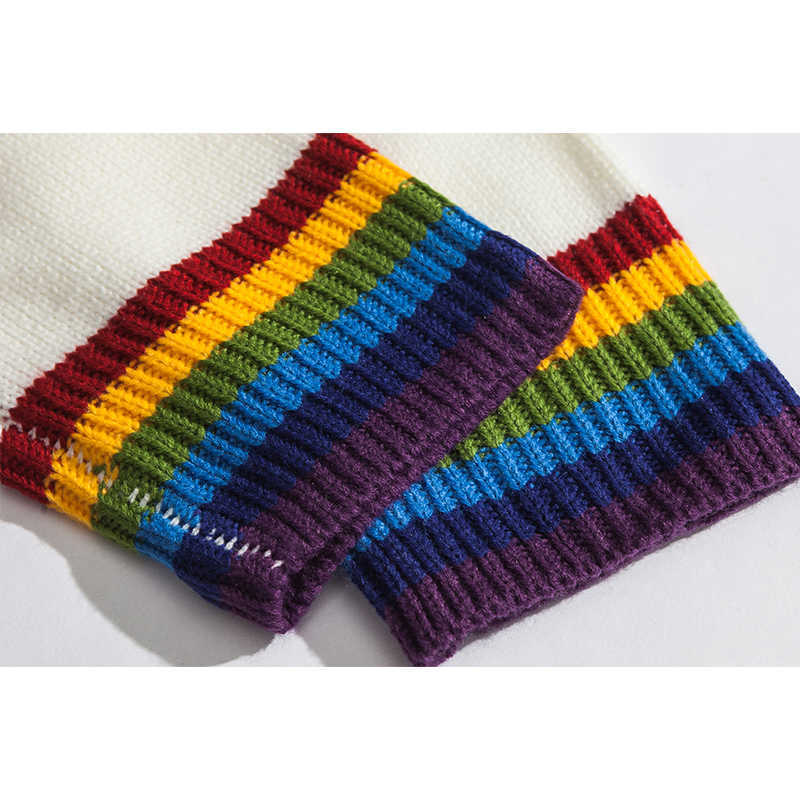 DARK ICON Rainbow Collar Pullover Men's Sweater Winter Loose Style Sweater for Men High Street Sweaters Black White 210818